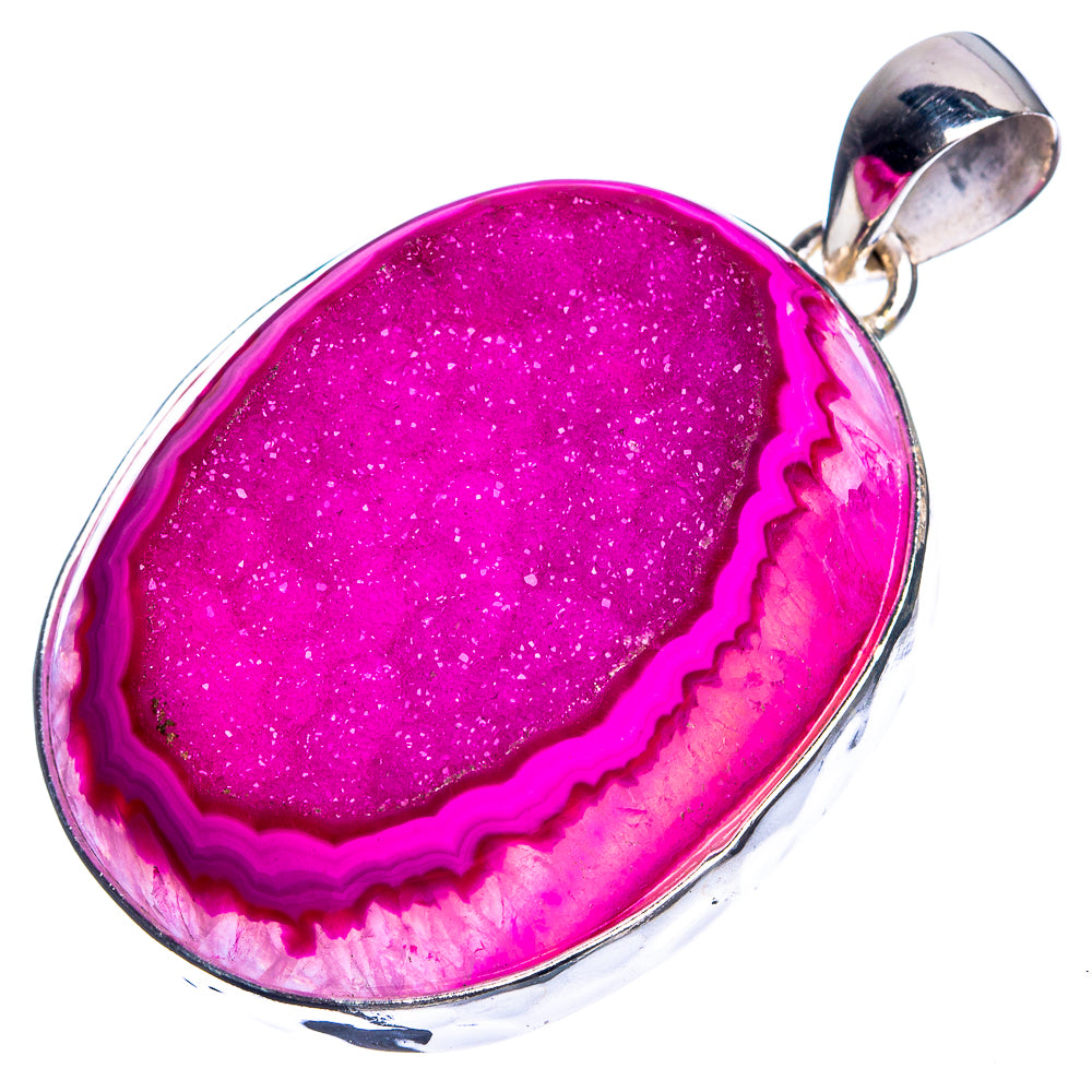 Pink Druzy 925 Sterling Silver Pendant 1 7/8"