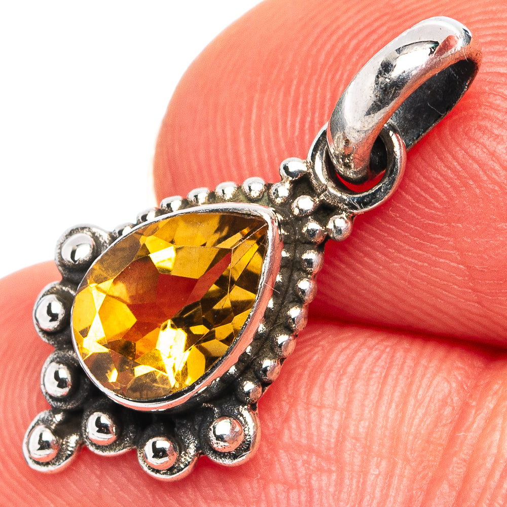 Citrine Dainty Pendant 7/8" (.925 Sterling Silver)