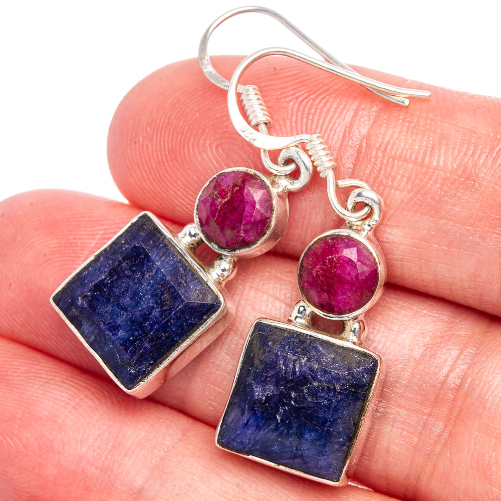 Lapis Lazuli, Ruby Earrings 1 1/2" (925 Sterling Silver) E433449