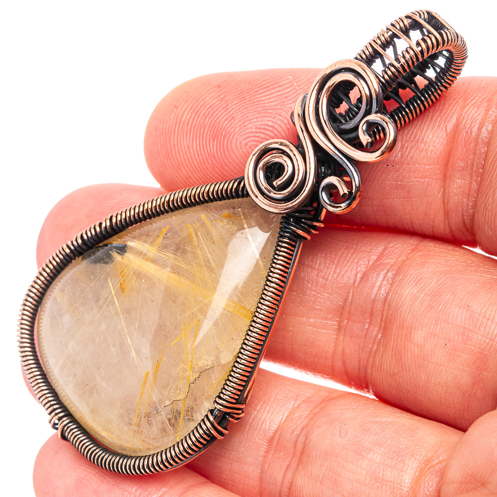 Rutilated Quartz Wire Wrap Pendant 2 3/8" (Oxidized Copper)