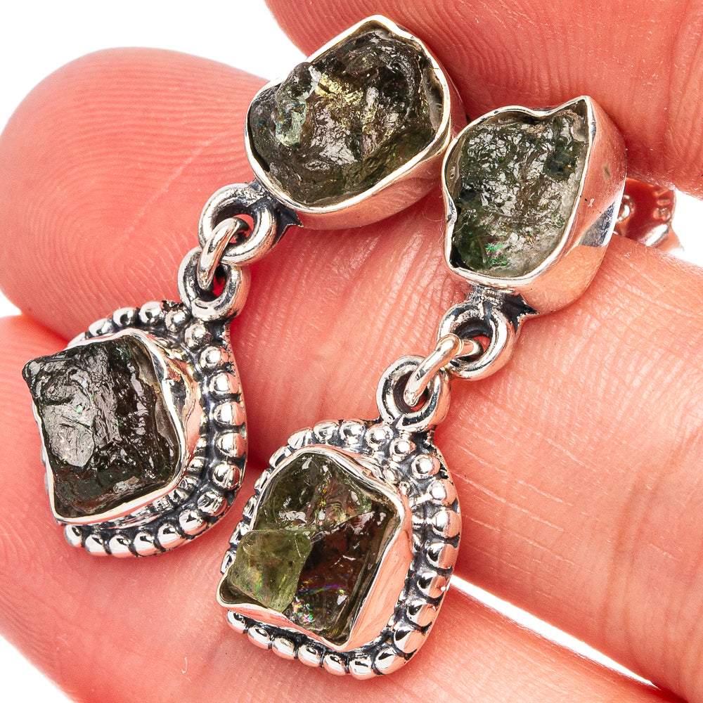 Green Tourmaline 925 Sterling Silver Earrings 1 1/8" (925 Sterling Silver) E2131