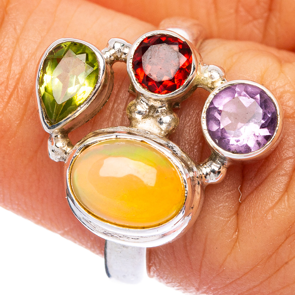 Rare Natural Ethiopian Opal, Peridot, Garnet, Amethyst Ring Size 6 (925 Sterling Silver) R145585