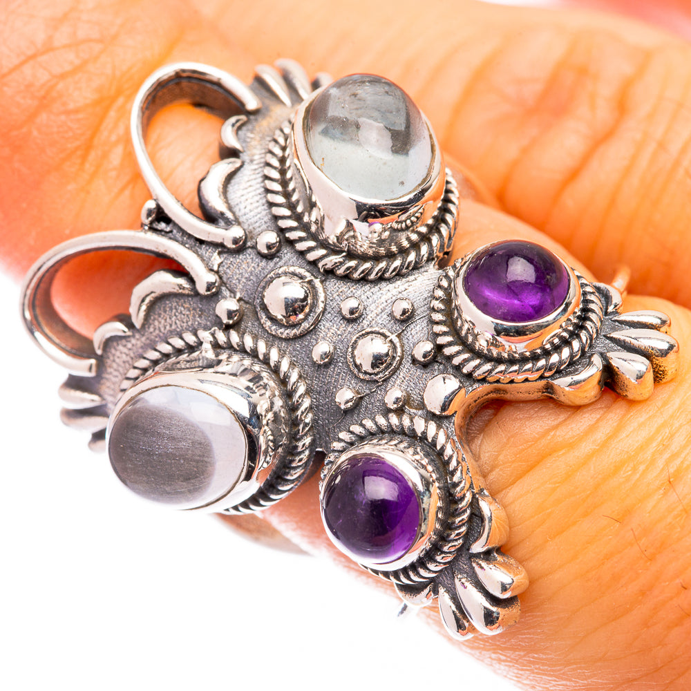 Large Aquamarine, Amethyst Ring Size 6.5 (925 Sterling Silver) R141042