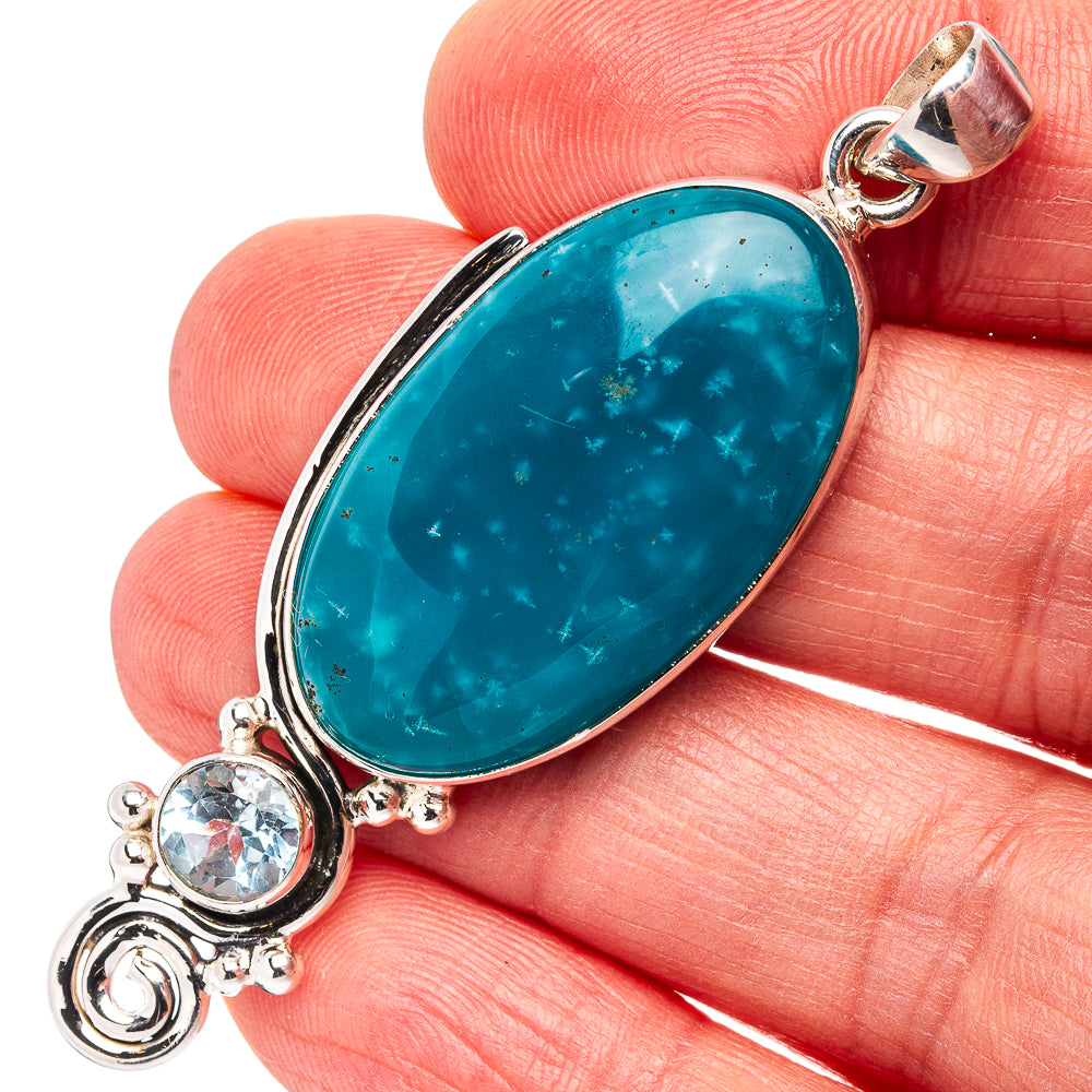 Premium Smithsonite, Blue Topaz Pendant 2 3/8" (.925 Sterling Silver)