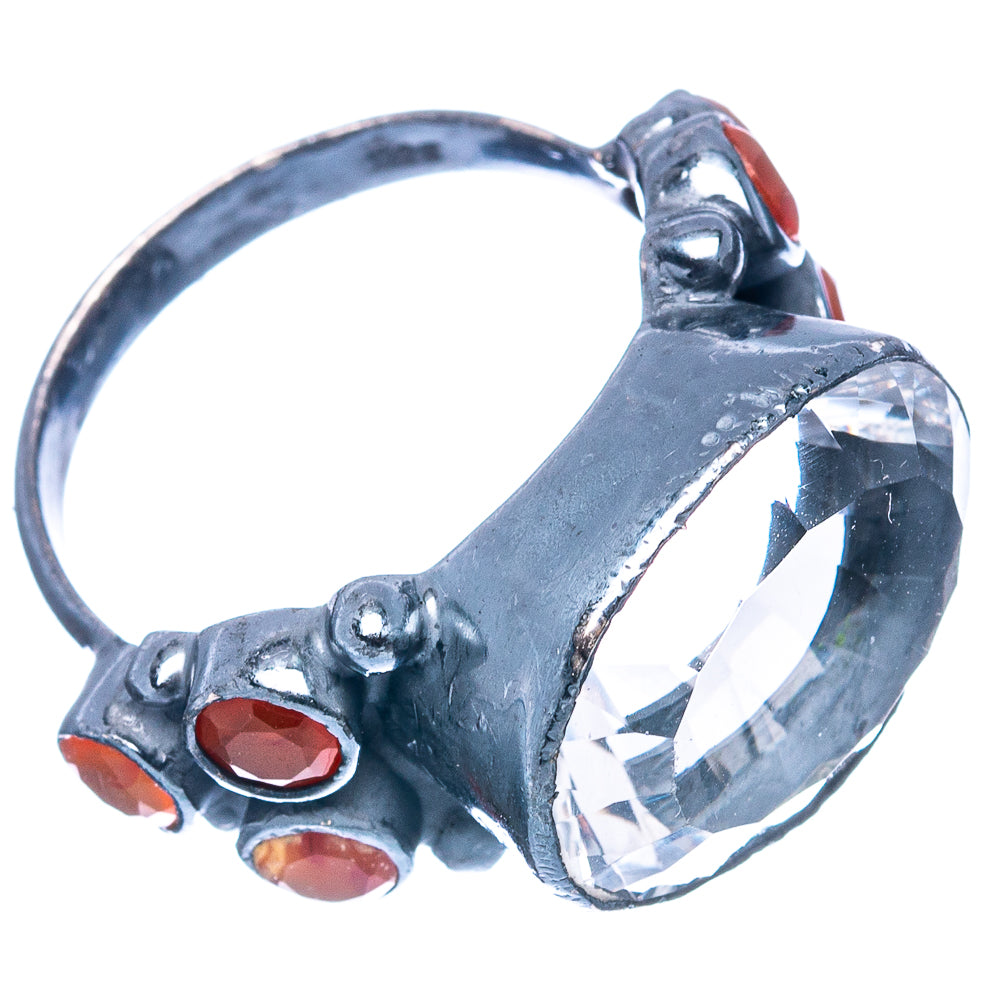 (Classic Series) White Quartz, Carnelian Ring Size 8.5 (.925 Sterling Silver)
