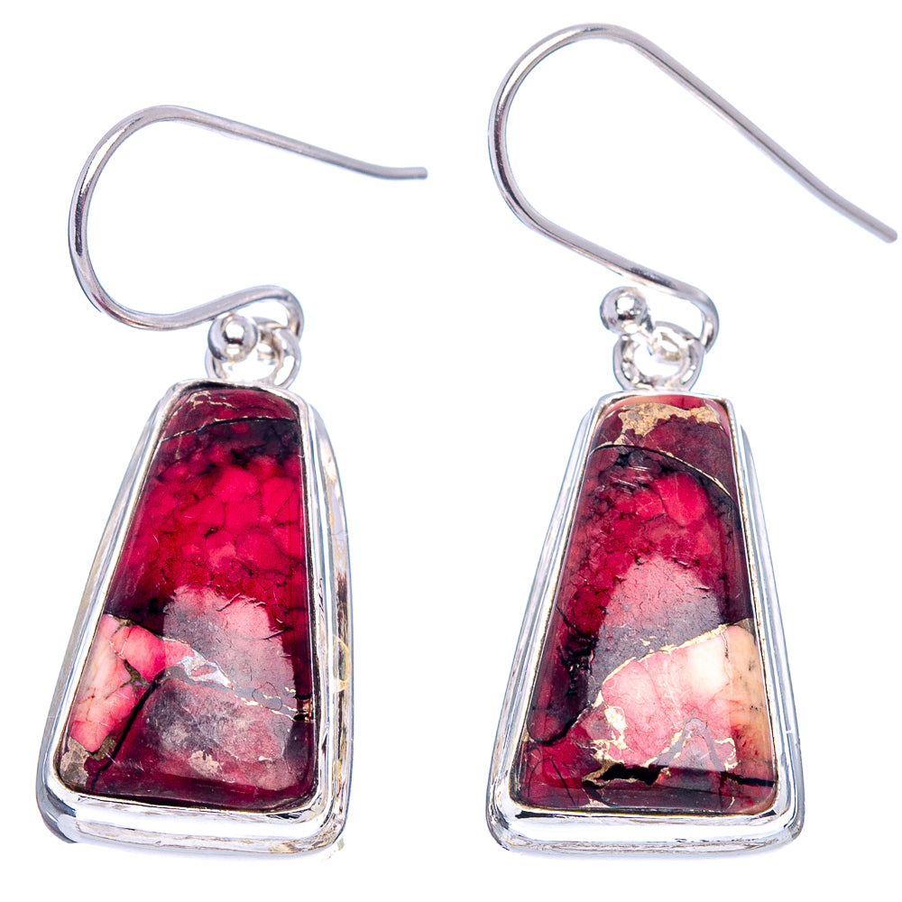 Red Dahlia Mohave Turquoise Earrings 1 3/8" (.925 Sterling Silver)