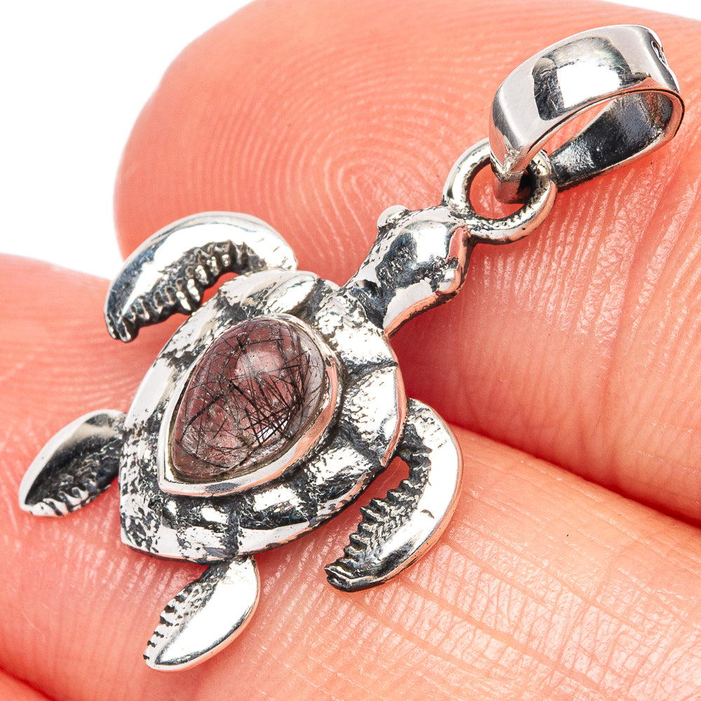 Tourmalinated Quartz Seaturtle Dainty Pendant 1 1/8" (925 Sterling Silver) P43553