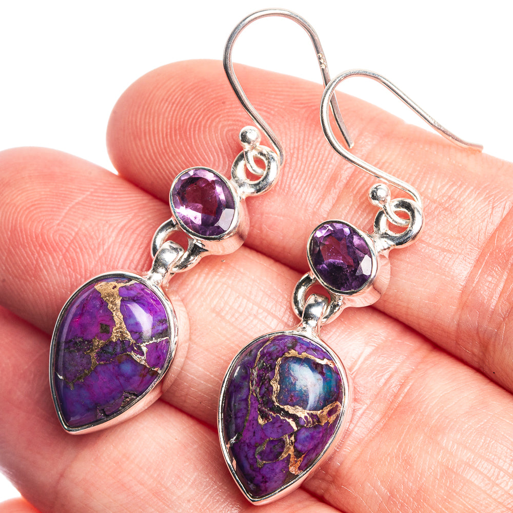 Purple Copper Composite Turquoise, Amethyst Earrings 1 5/8" (925 Sterling Silver) E432991