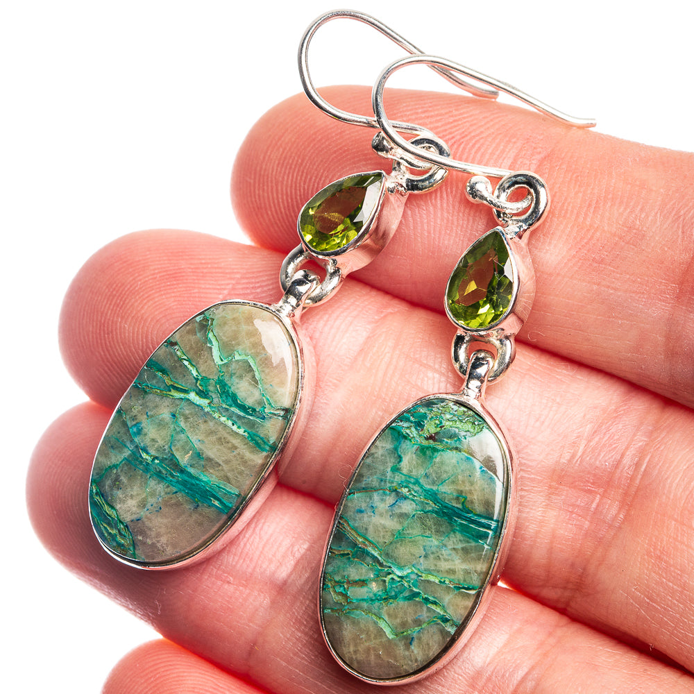 Chrysocolla, Peridot 925 Sterling Silver Earrings 1 7/8"