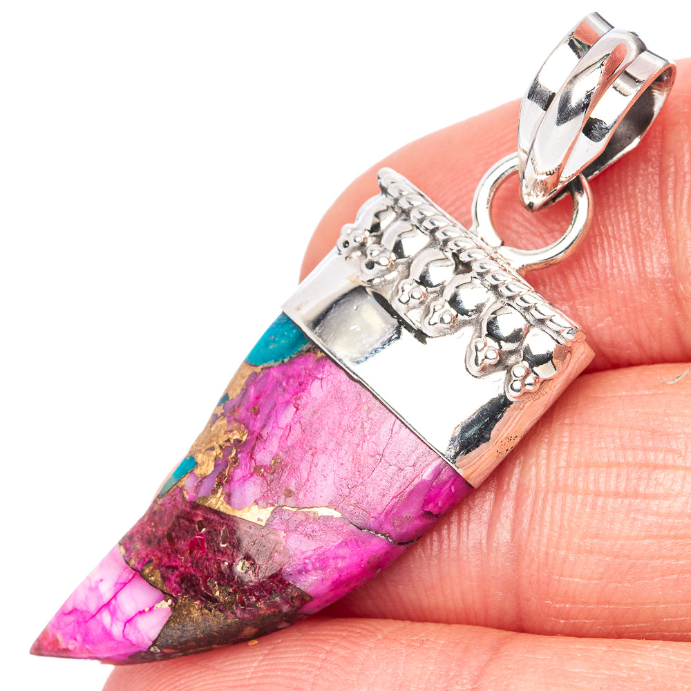 Kingman Pink Dahlia Turquoise Pendant 1 3/4" (925 Sterling Silver) P42734