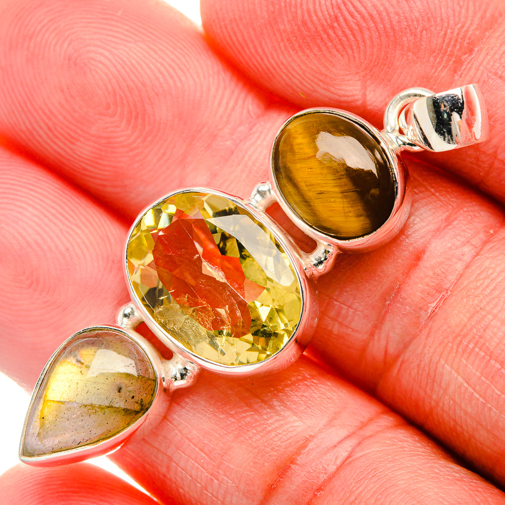 Faceted Citrine, Labradorite, Tiger Eye Pendant 2" (925 Sterling Silver) PD38157