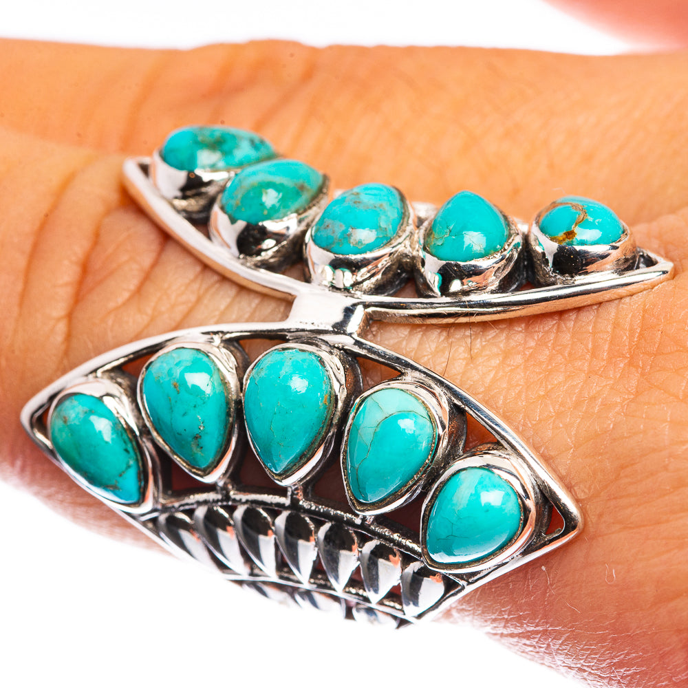 Large Tibetan Turquoise 925 Sterling Silver Ring Size 8.5