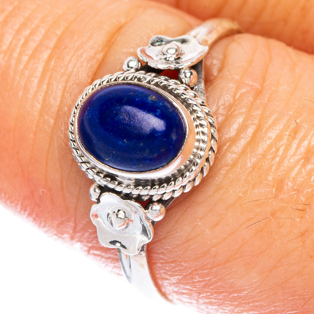 Lapis Lazuli Flower Dainty Ring Size 8.25 (925 Sterling Silver) R1003