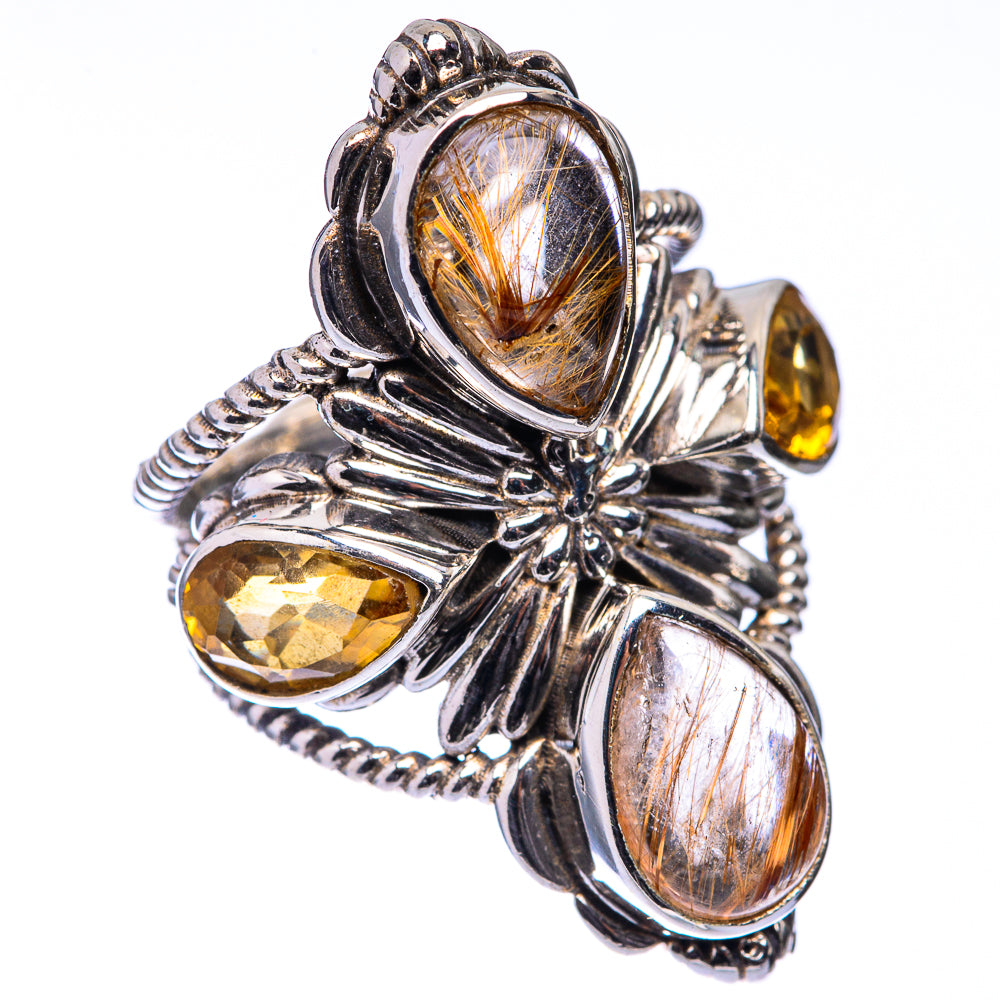 Large Rutilated Quartz, Citrine Ring Size 5.75 (925 Sterling Silver) R141264