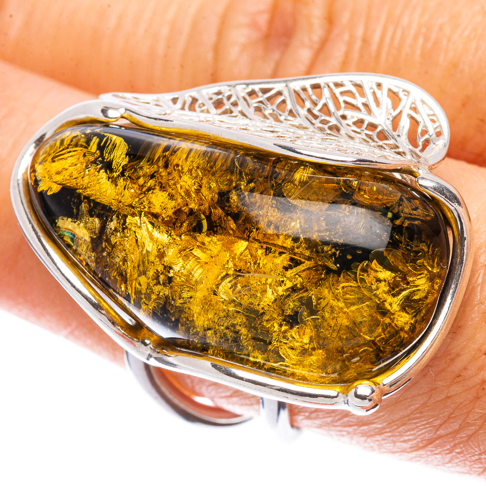 Baltic Amber Leaf Ring Size 8.5 (925 Sterling Silver) R1863
