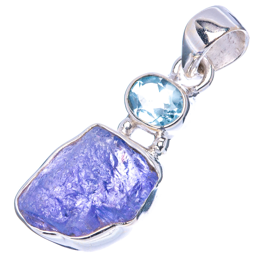 Raw Tanzanite, Blue Topaz Pendant 1 1/4" (.925 Sterling Silver)