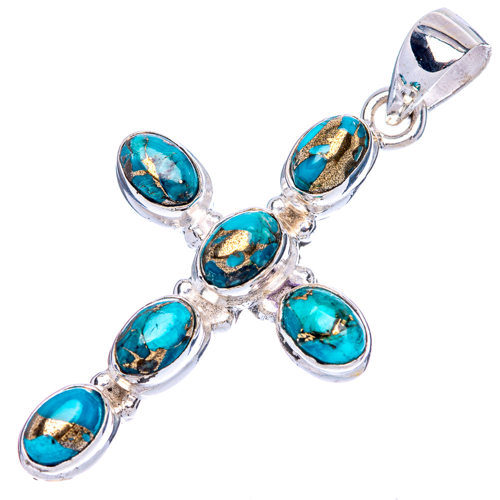 Blue Copper Composite Turquoise Cross Pendants 1 5/8" (925 Sterling Silver) P42360
