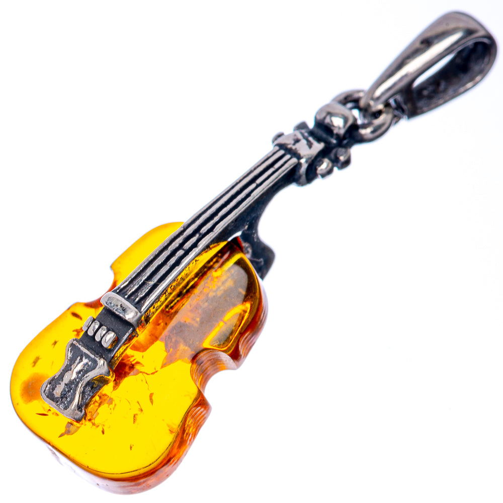Baltic Amber Violin Dainty Pendant 1 1/4" (925 Sterling Silver) P39935