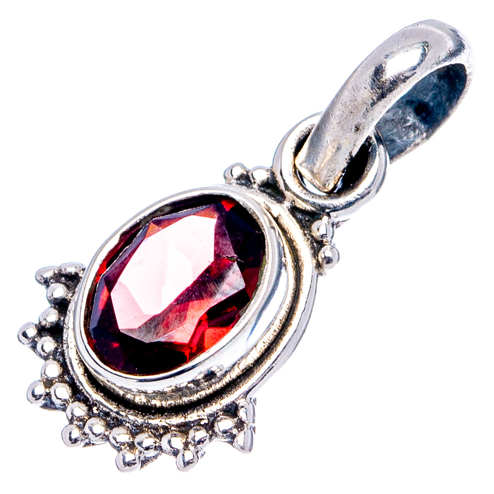Garnet Dainty Pendant 7/8" (.925 Sterling Silver)