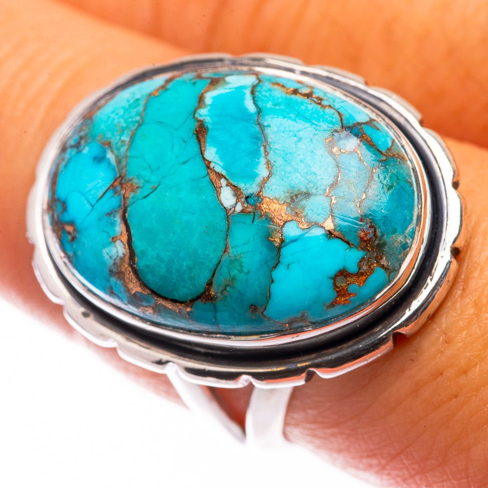 Blue Copper Composite Turquoise Ring Size 8.5 (925 Sterling Silver) R141155
