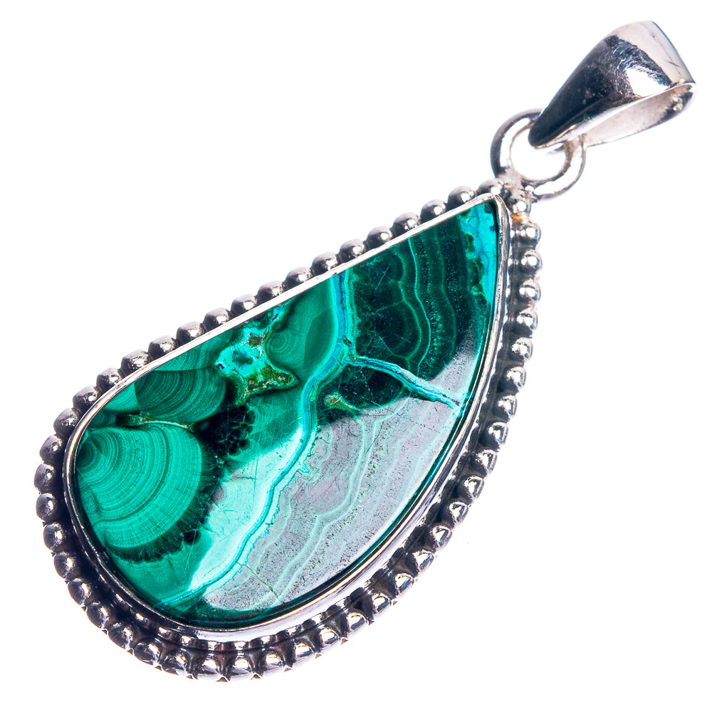 Malachite In Chrysocolla 925 Sterling Silver Pendant 1 5/8"