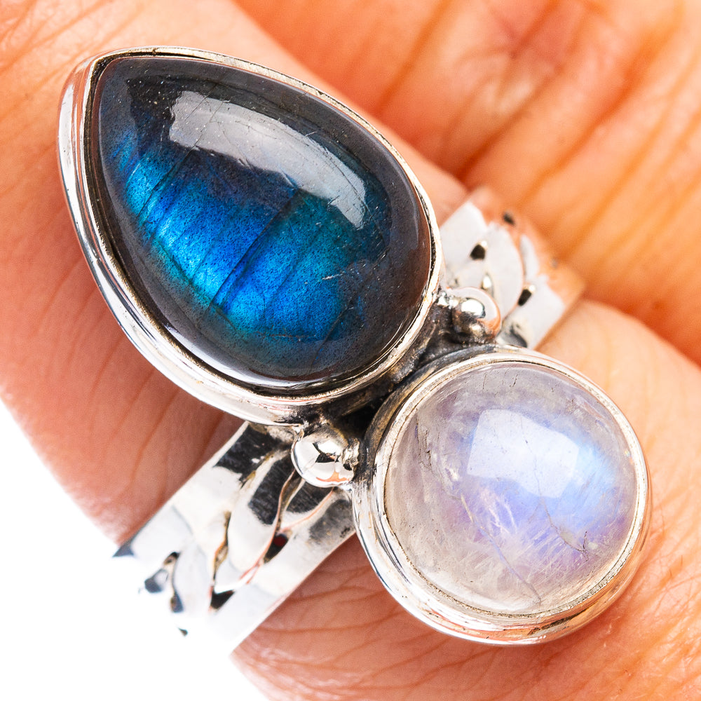 Labradorite, Rainbow Moonstone Ring Size 7.75 (.925 Sterling Silver)