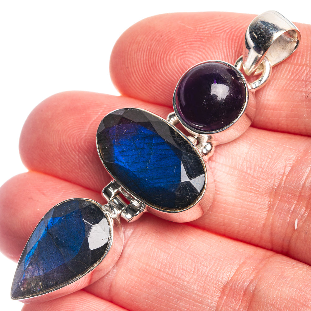 Labradorite, Amethyst Pendant 2 1/8" (925 Sterling Silver) P39703