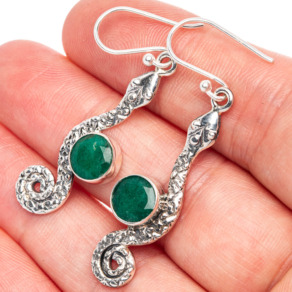 Value Green Sillimanite Snake Earrings 1 3/4" (925 Sterling Silver) E1308