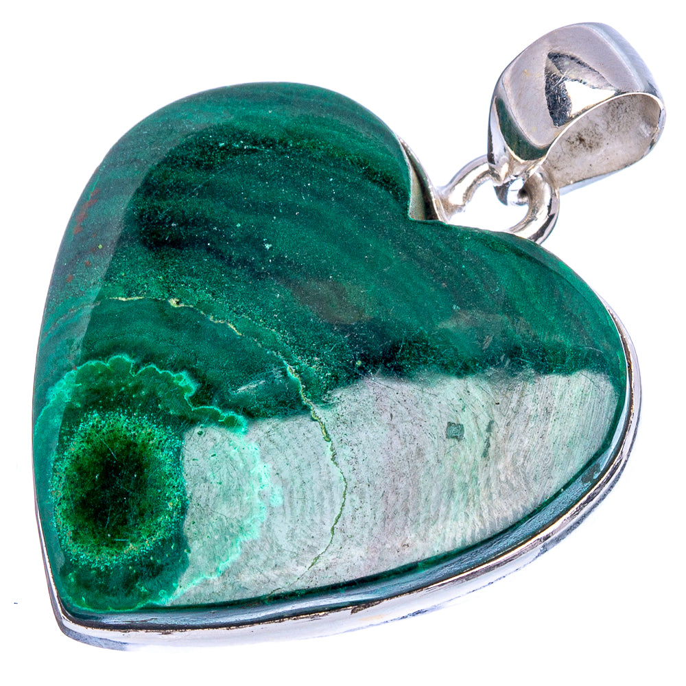 Malachite Heart Pendants 1 3/8" (925 Sterling Silver) P43215
