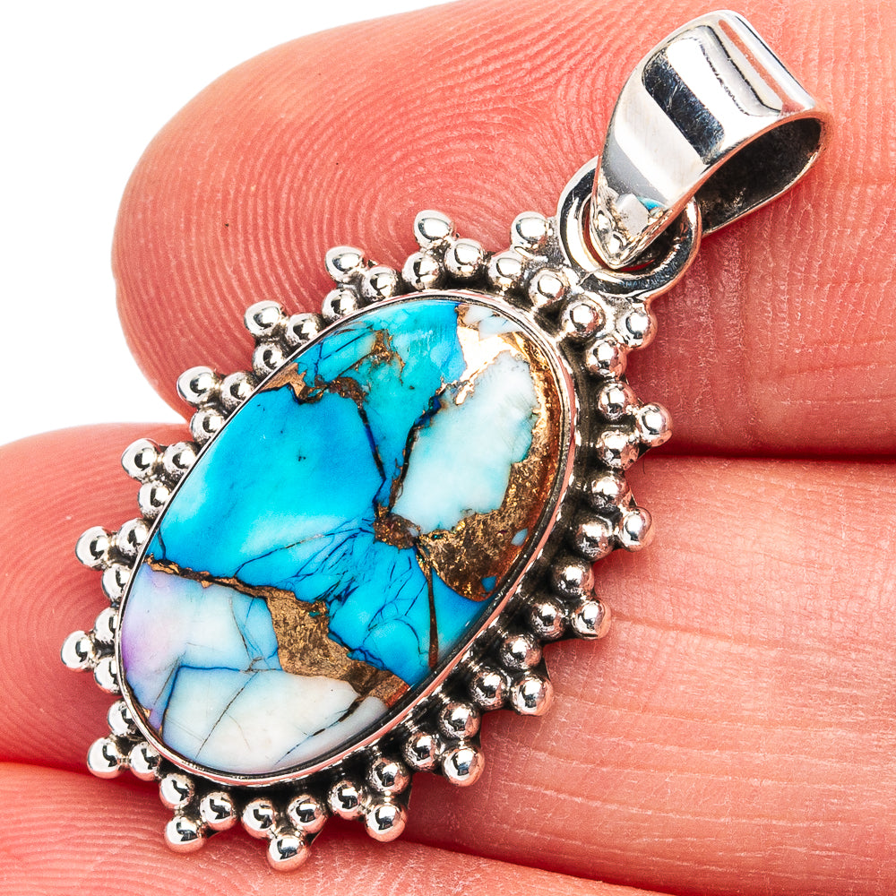 Ice Blue Dahlia Mohave Turquoise Pendant 1 3/8" (.925 Sterling Silver)