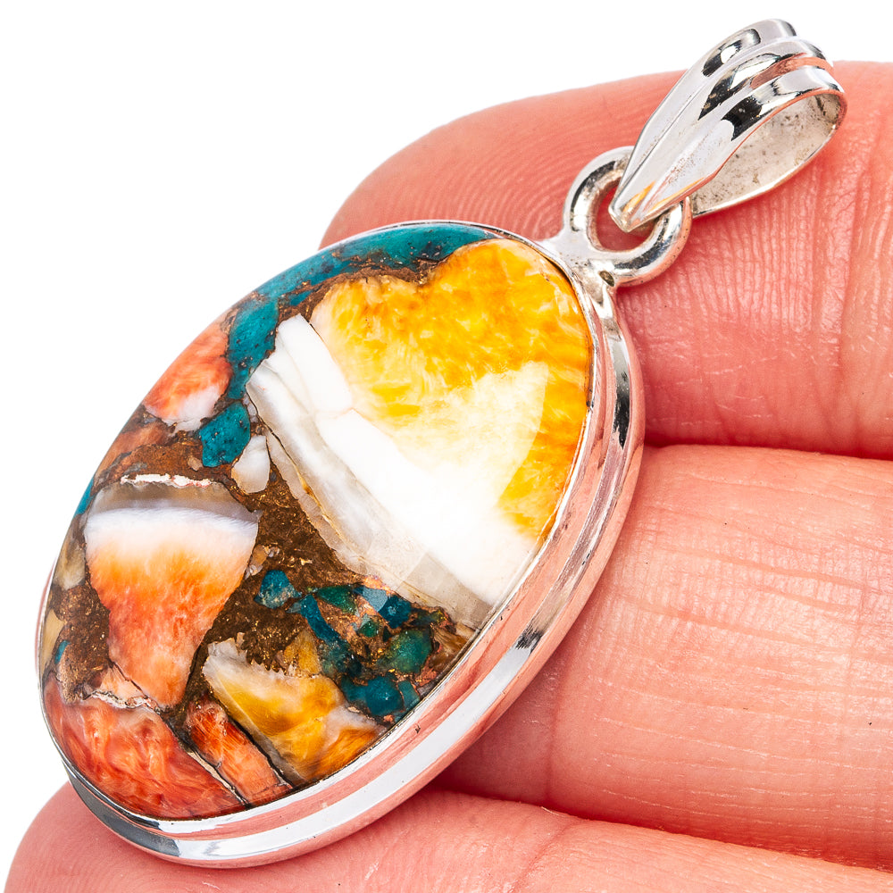Spiny Oyster Turquoise Pendant 1 5/8" (925 Sterling Silver) P40406