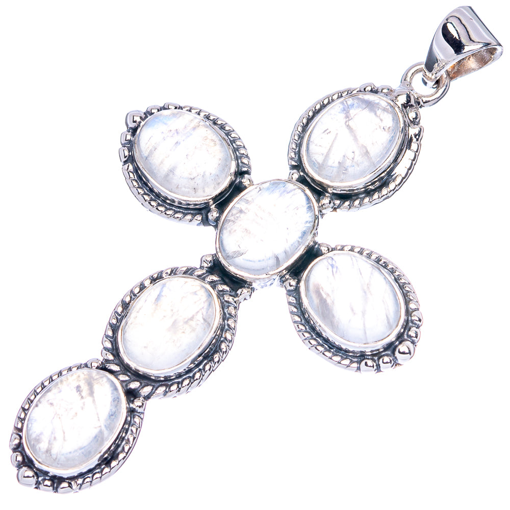 Signature Rainbow Moonstone Cross Pendant 2 1/4" (925 Sterling Silver) P41823