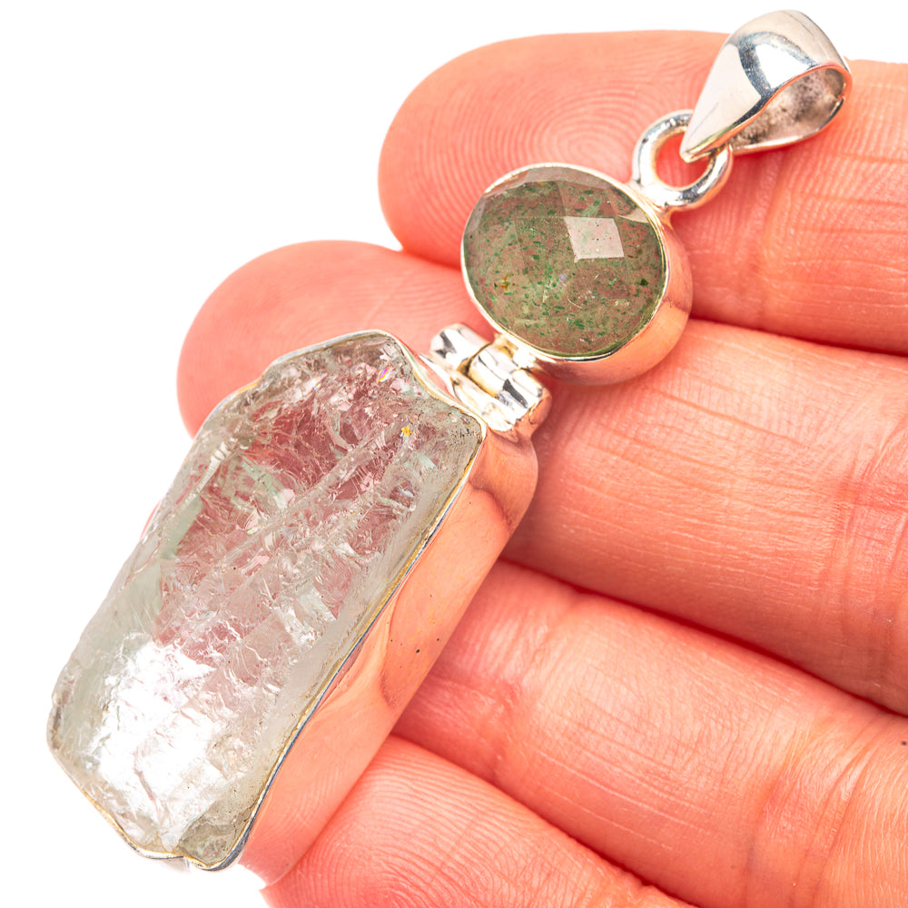 Raw Aquamarine, Green Aventurine 925 Sterling Silver Pendant 2 1/8" (925 Sterling Silver) PD38601