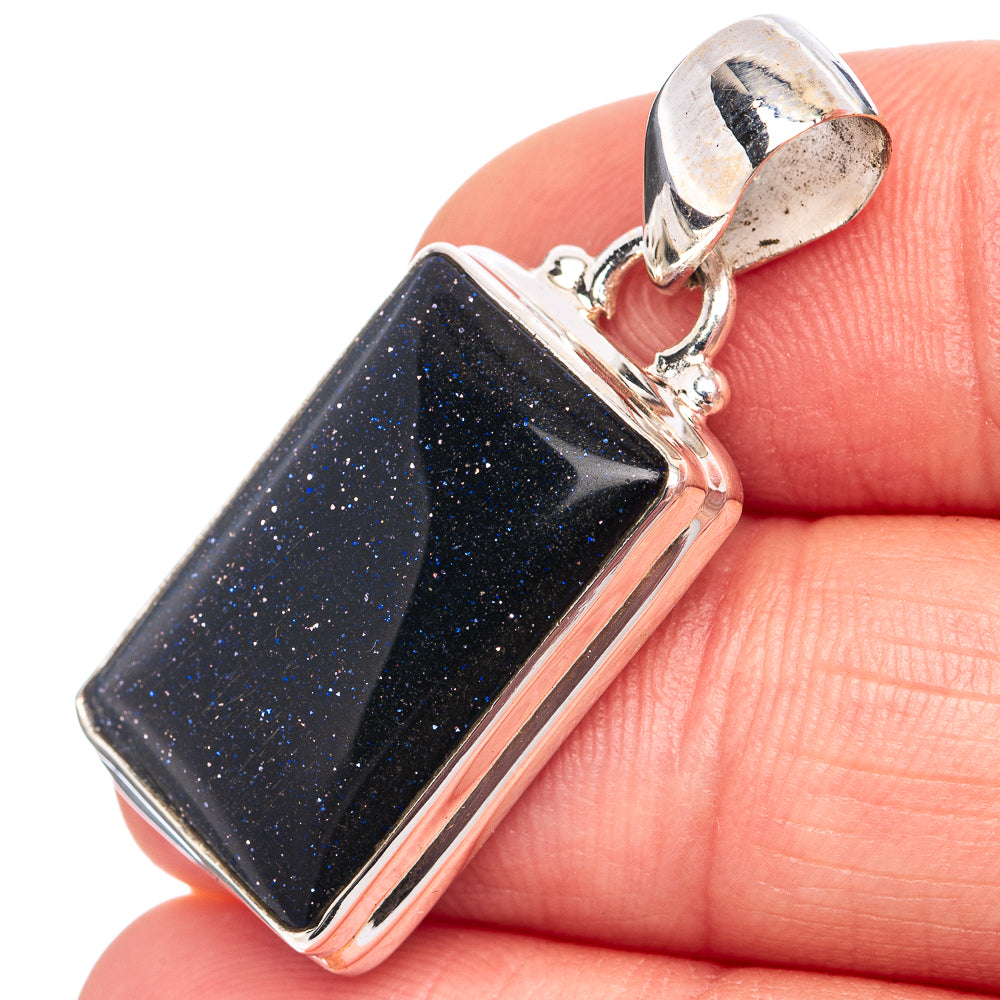 Blue Goldstone Pendant 1 3/8" (.925 Sterling Silver)
