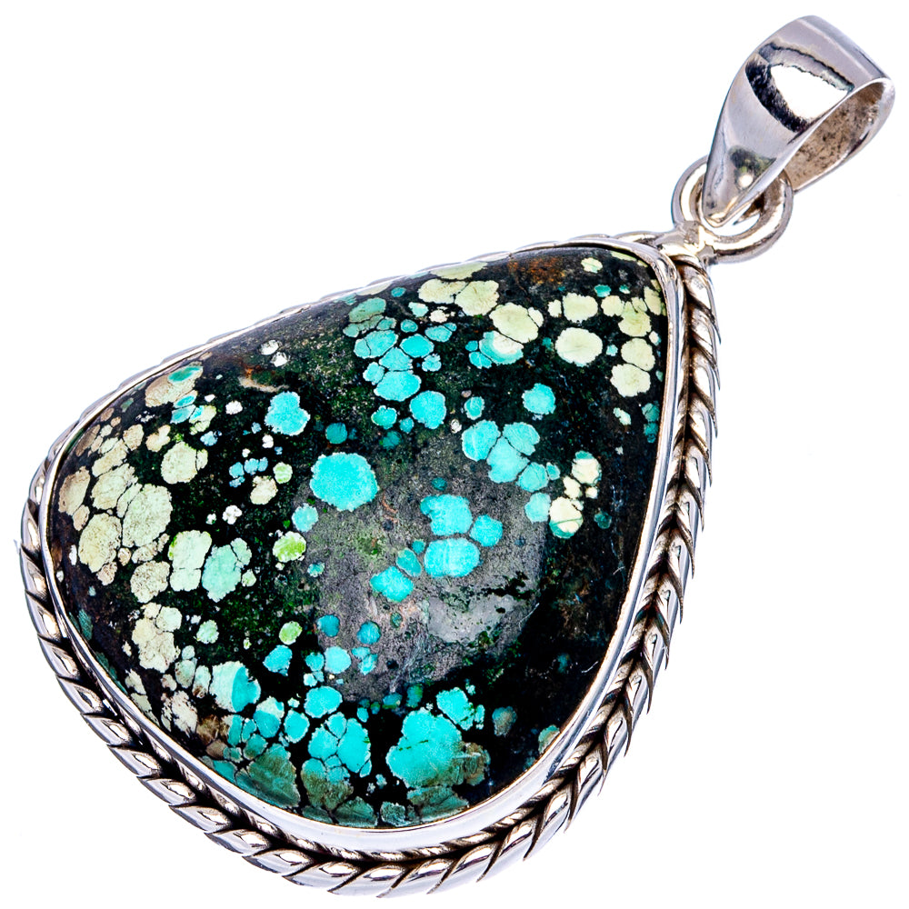 Premium Tibetan Turquoise Pendant 1 5/8" (.925 Sterling Silver)
