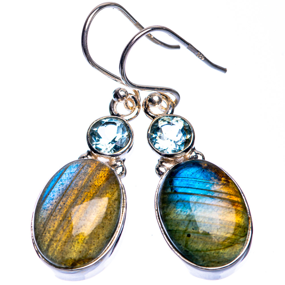 Labradorite, Blue Topaz Earrings 1 1/2" (925 Sterling Silver) E432741