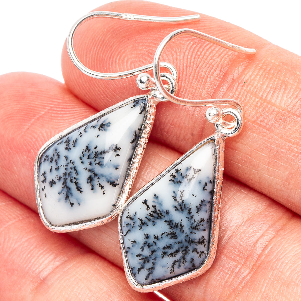 Dendritic Opal Earrings 1 3/8" (925 Sterling Silver) E2305