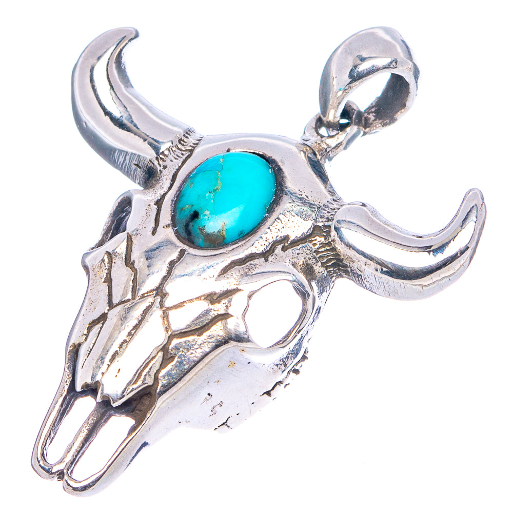 Mohave Turquoise Cow Skull Pendant 1 1/4" (.925 Sterling Silver)