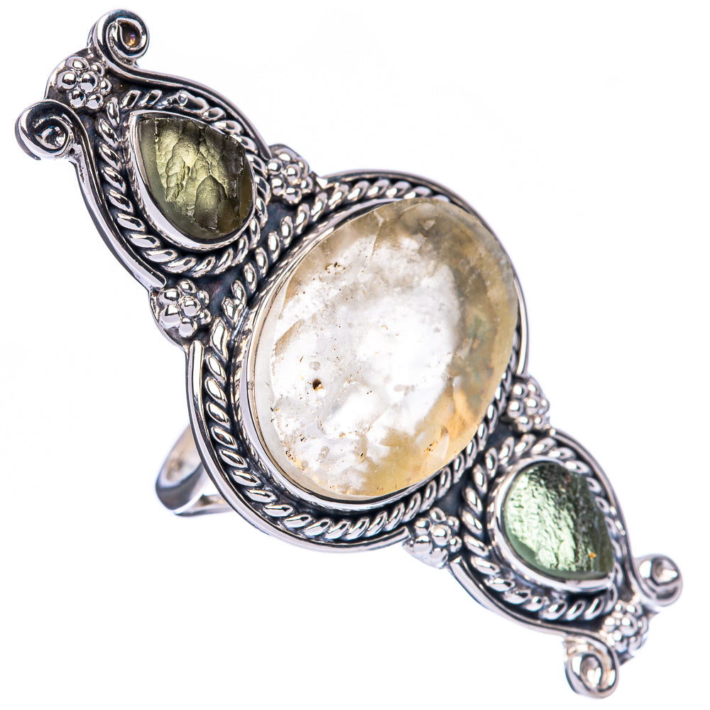 Signature Rough Libyan Desert Glass, Czech Moldavite Ring Size 7 (925 Sterling Silver) R3537