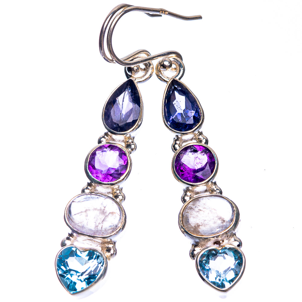 Rainbow Moonstone, Amethyst, Tanzanite, Blue Topaz Earrings 1 7/8" (925 Sterling Silver) E432697