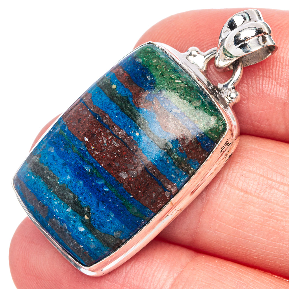 Rainbow Calsilica Pendant 1 1/2" (925 Sterling Silver) P40152