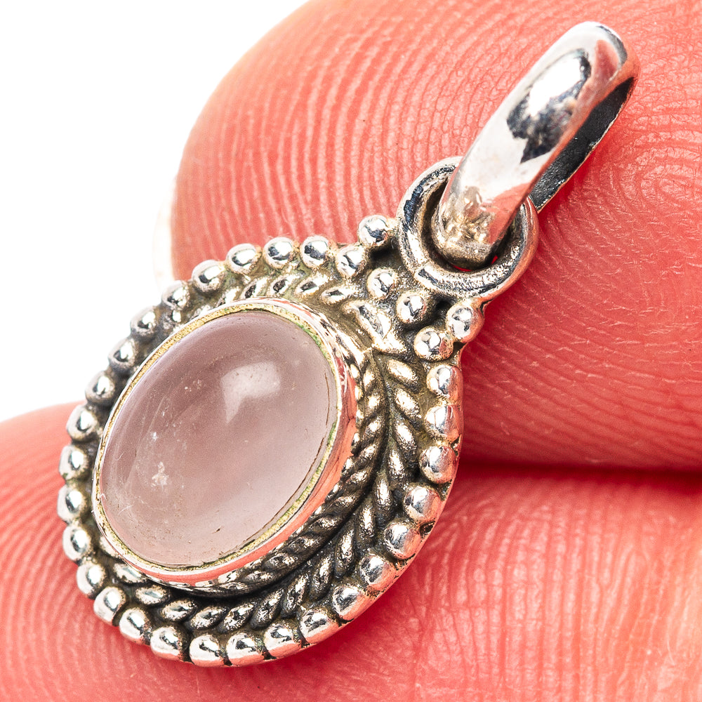 Dainty Rose Quartz Pendant 7/8" (.925 Sterling Silver)
