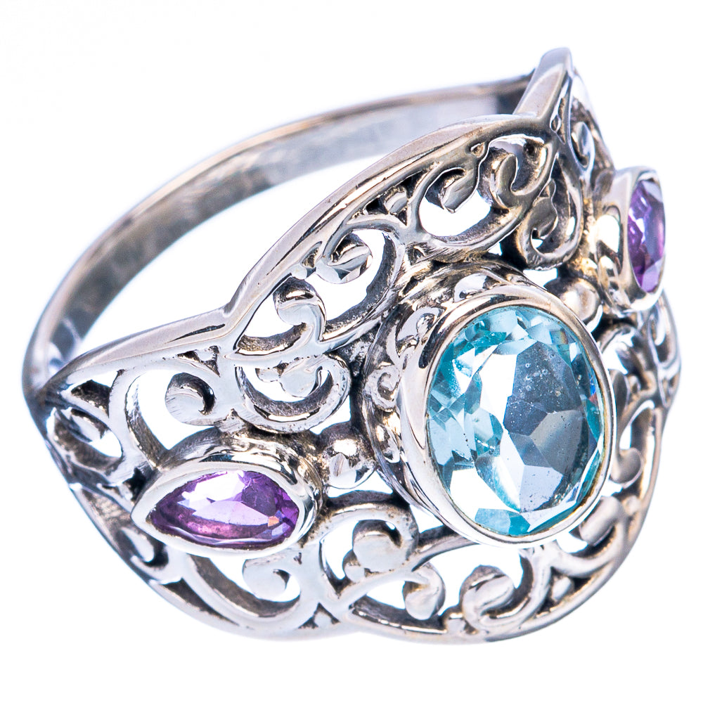 Blue Topaz, Amethyst Ring Size 7.25 (925 Sterling Silver) R3341