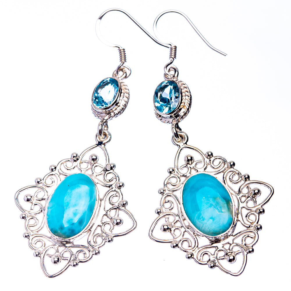 Signature Larimar, Blue Topaz Earrings 2 5/8" (925 Sterling Silver) E432343