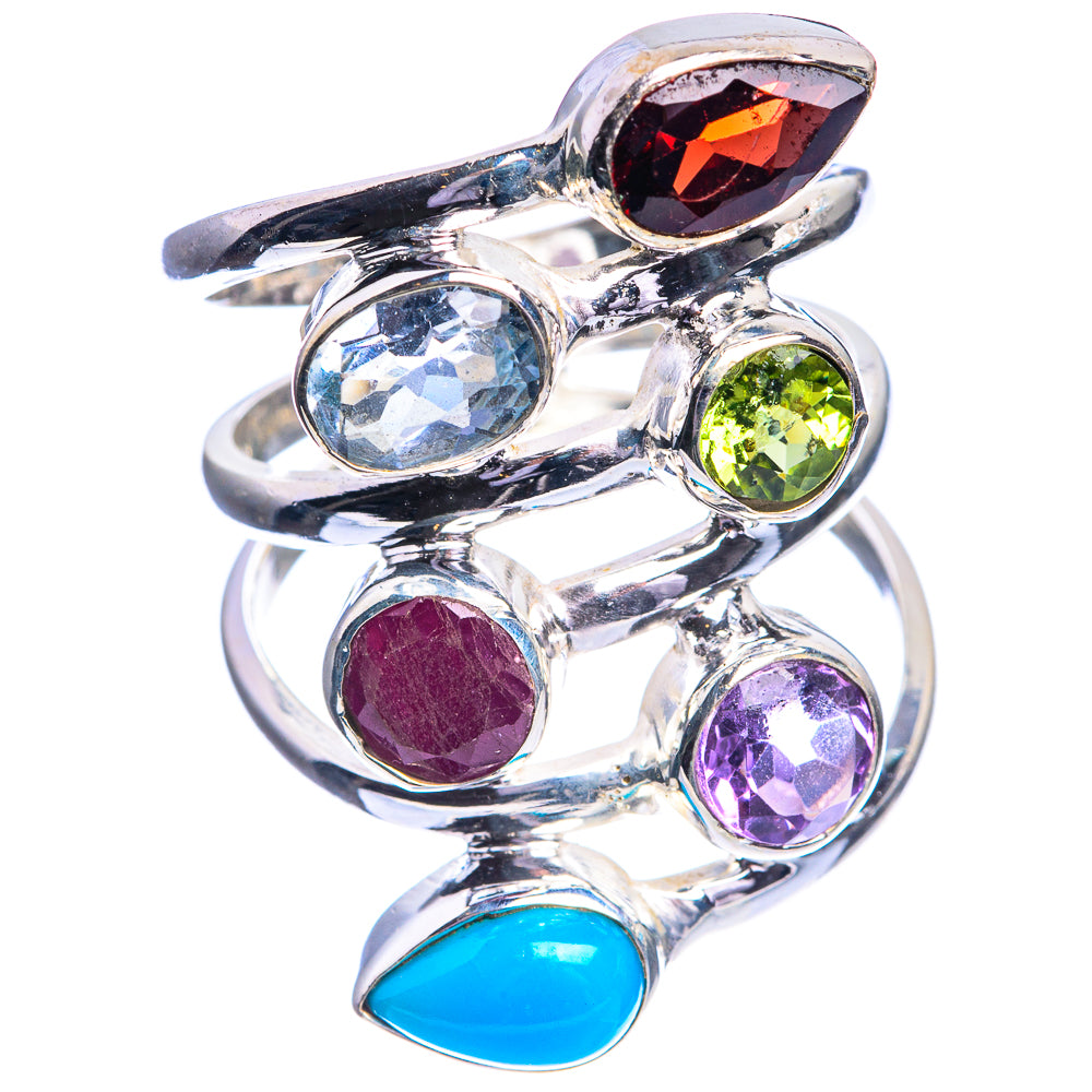 Large Garnet, Blue Topaz, Peridot, Ruby, Amethyst, Sleeping Beauty Turquoise Ring Size 8 (925 Sterling Silver) R144215