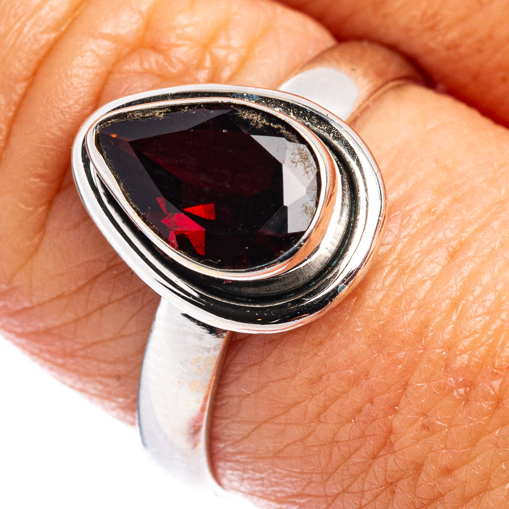 Faceted Garnet Ring Size 8.75 (.925 Sterling Silver)