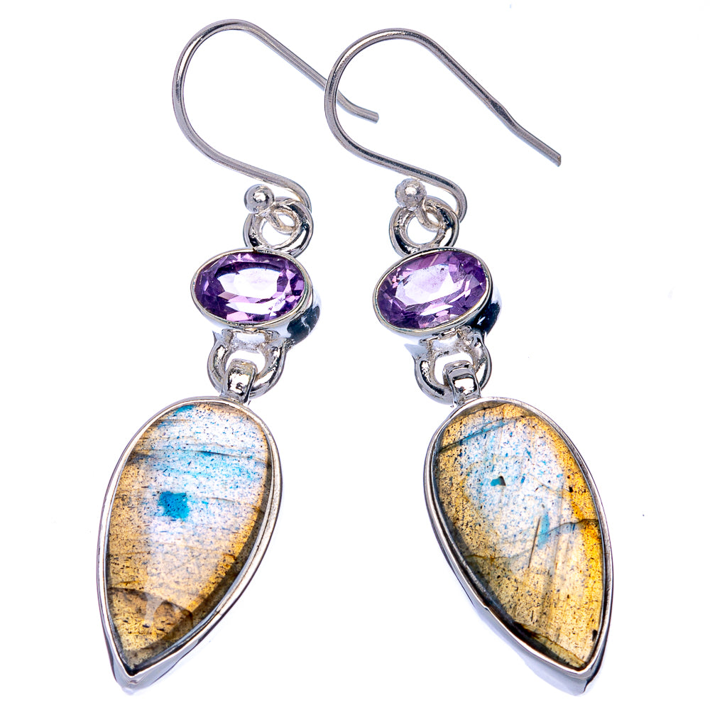 Labradorite, Amethyst Earrings 1 7/8" (925 Sterling Silver) E433071