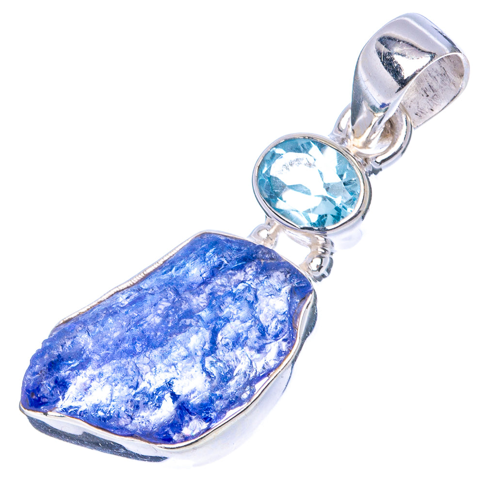 Raw Tanzanite, Blue Topaz Pendant 1 3/8" (.925 Sterling Silver)