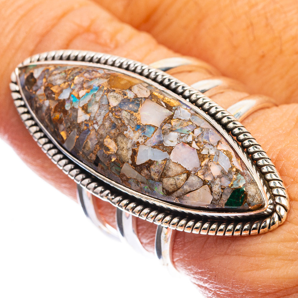 Large Copper Composite Rainbow Moonstone Ring Size 8.75 (925 Sterling Silver) R143059