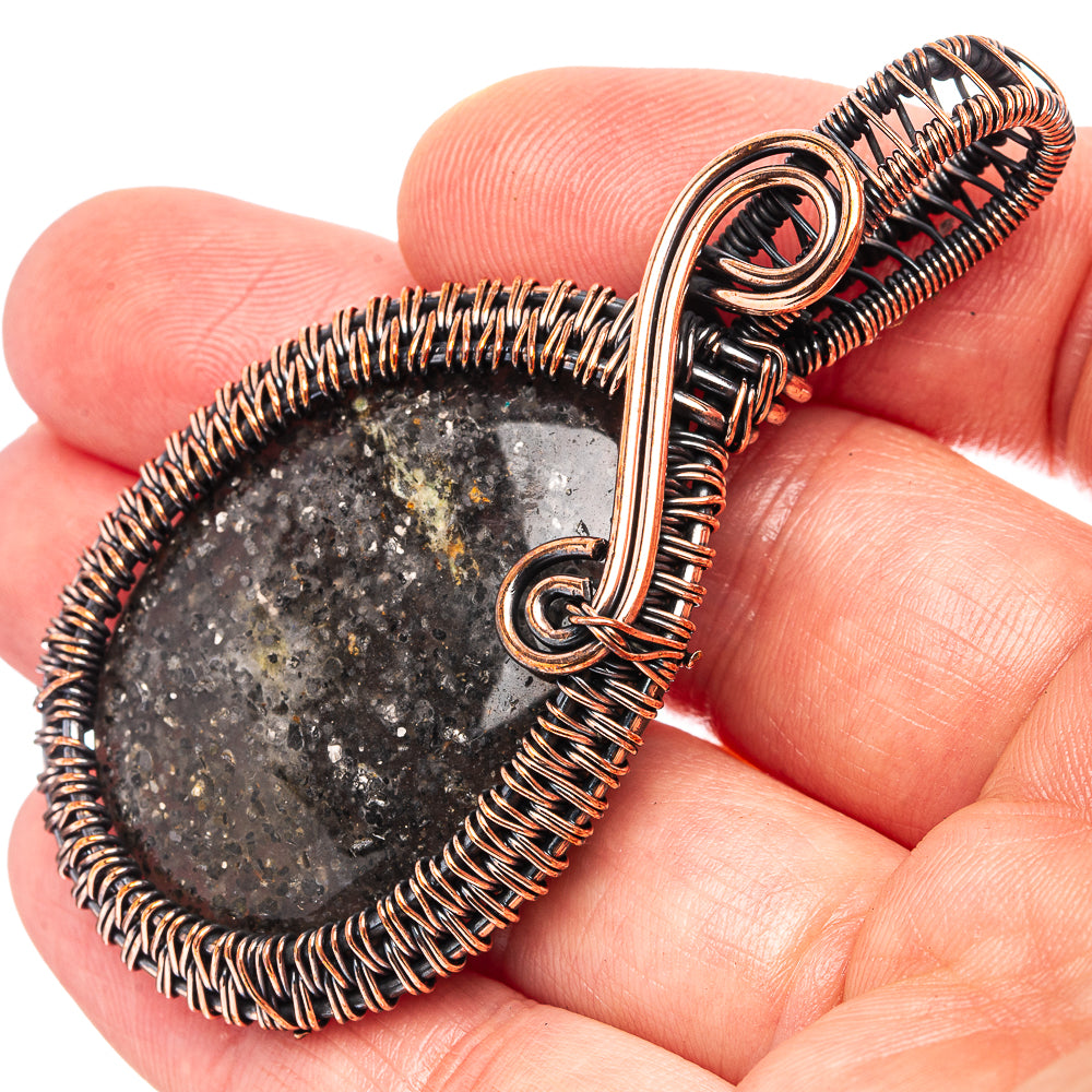 Black Sunstone Wire Wrap Pendant 2 1/2" (Oxidized Copper)